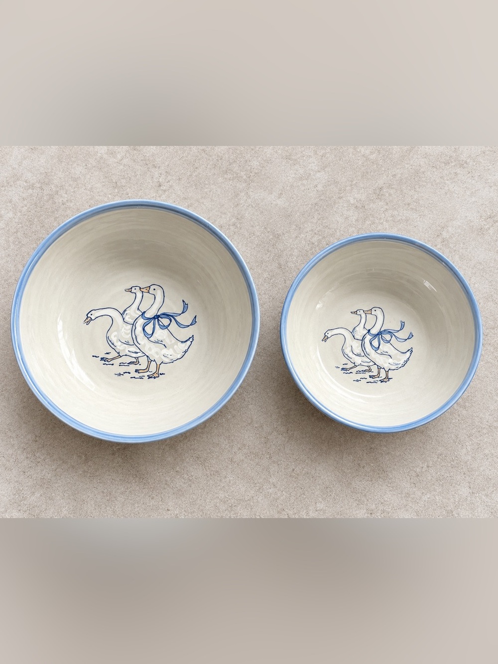 SET OF 2 Louisville Stoneware Gaggle of Geese BIG Serving Bowls Vintage Pottery